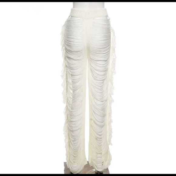 SMALL Tulum White Knit Pants I CHIC BOHO BEACH COVERUP POOL PARTY BURNING-MAN - Picture 2 of 3